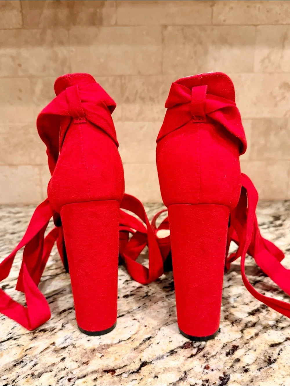 Dream Pairs Red Suede Platform Ankle-Tie Heels